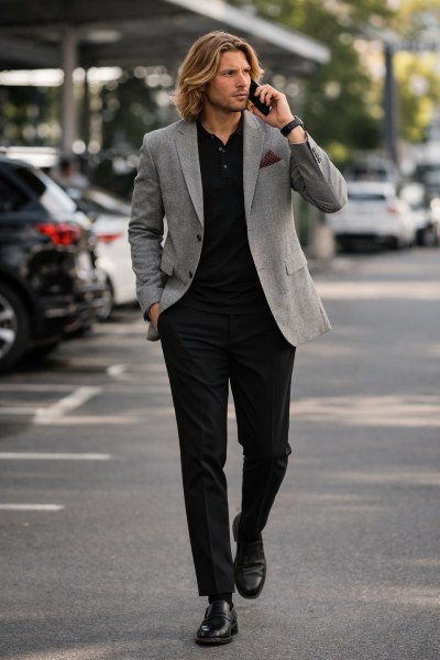 gri blazer ceketle kombin