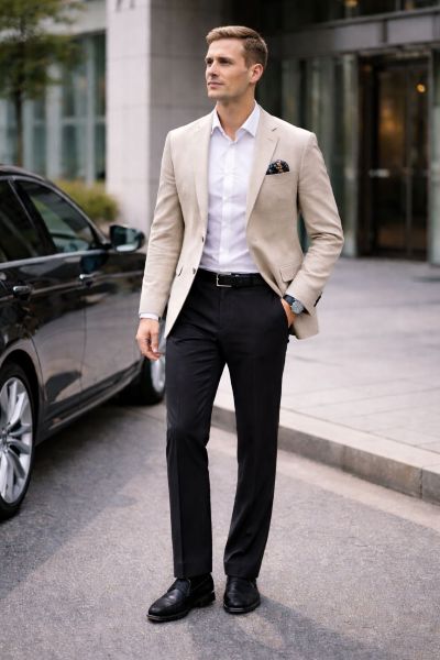 ofis ortamı için bej blazer kombini