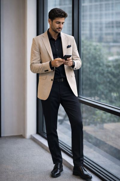 ofis ortamı için bej blazer kombini