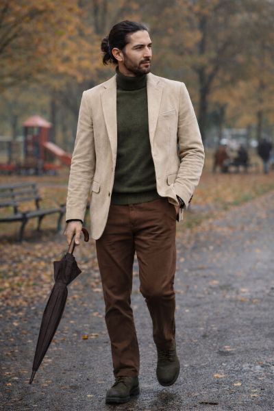 bej kadife blazer kombini